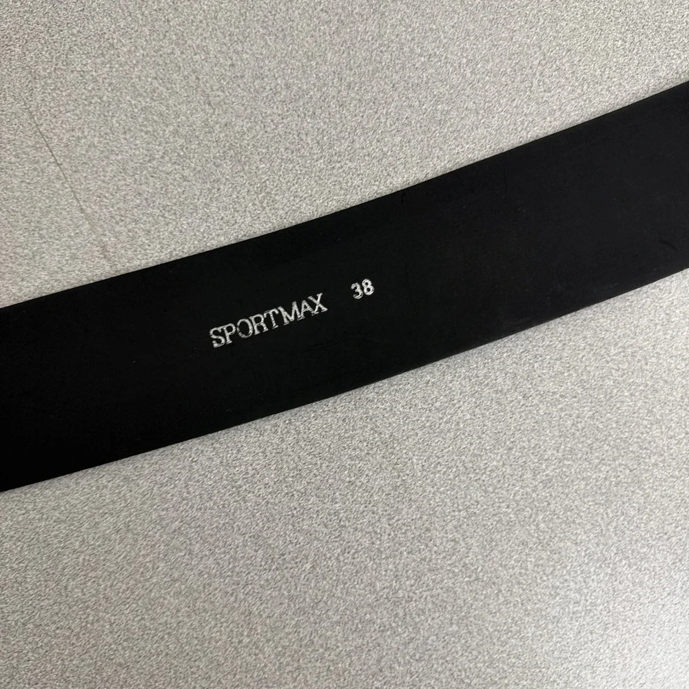 Sportmax Belt Womens 38 Black Leather Wide Strap Silver Buckle Made in Italy